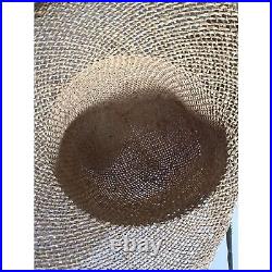 Vintage 1970's Women's Hand Woven Straw Hat With Floral Bouquet Mini Square