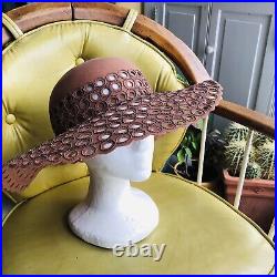 Vintage 1970s 70s SAKS 5th Avenue Perforated Boho Hippie Felt Sun Floppy Hat