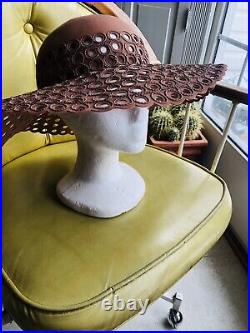 Vintage 1970s 70s SAKS 5th Avenue Perforated Boho Hippie Felt Sun Floppy Hat