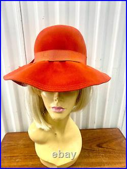 Vintage 1970s Borsalino Woman s Orange Felt Fur Hat Mod Glamour