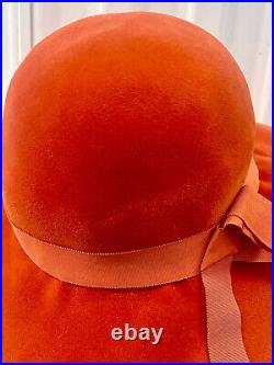 Vintage 1970s Borsalino Woman s Orange Felt Fur Hat Mod Glamour