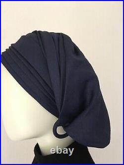 Vintage 1970s Christian Dior Silk Hat Turban Navy Blue S M One Size