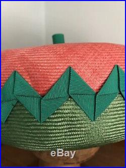 Vintage 1980s Philip Treacy Hat In Jade Green/coral Pink