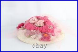 Vintage 20s 30s Flapper Girl Roaring 20s Distressed Flower Lace Fishnet Hat 21