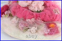 Vintage 20s 30s Flapper Girl Roaring 20s Distressed Flower Lace Fishnet Hat 21