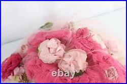 Vintage 20s 30s Flapper Girl Roaring 20s Distressed Flower Lace Fishnet Hat 21