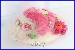 Vintage 20s 30s Flapper Girl Roaring 20s Distressed Flower Lace Fishnet Hat 21