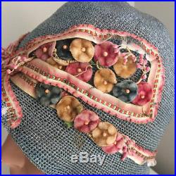 Vintage 20s Cloche Hat Straw Summer Flowers Blue and Pink 1920s 30s 1930s