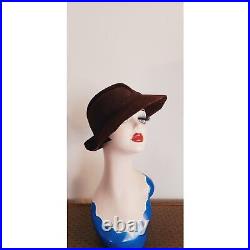 Vintage 30s Brown Fedora Hat Ferle Heller Paris New York