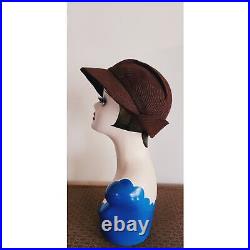 Vintage 30s Brown Fedora Hat Ferle Heller Paris New York