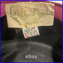 Vintage 40's Bloomingdale's Hat Pink Women's Pill Box Millinery Green Room Tag