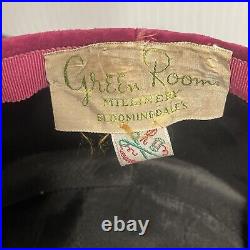 Vintage 40's Bloomingdale's Hat Pink Women's Pill Box Millinery Green Room Tag