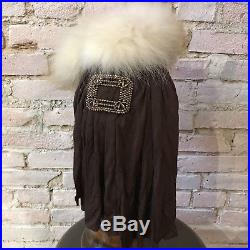 Vintage 40's Fur Snood Hat Brown Rayon Drape Jewel Detail Engel Fetzer 22 1/2
