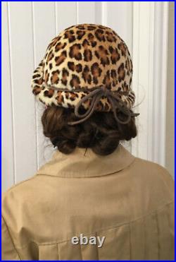 Vintage 40s 1950s hat and muff real fur wool faux leopard (Extremely Unique)