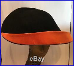 Vintage 40s 50s Saucer Wide Brim Tilt Hat Black Orange Evening Couture