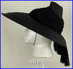 Vintage 40s 50s Straw Hat Raffia Black Catwheel Henri Fifth Avenue Tilt