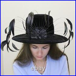 Vintage 40s Avant Garde Statement Hat Floating Feather Velvet hat Original Mr. H