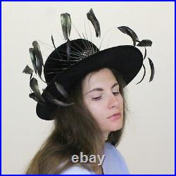 Vintage 40s Avant Garde Statement Hat Floating Feather Velvet hat Original Mr. H