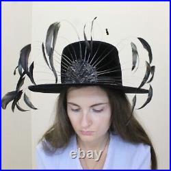 Vintage 40s Avant Garde Statement Hat Floating Feather Velvet hat Original Mr. H