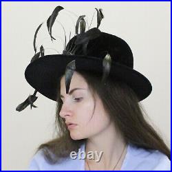 Vintage 40s Avant Garde Statement Hat Floating Feather Velvet hat Original Mr. H