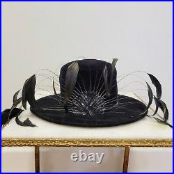 Vintage 40s Avant Garde Statement Hat Floating Feather Velvet hat Original Mr. H