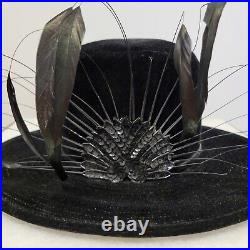 Vintage 40s Avant Garde Statement Hat Floating Feather Velvet hat Original Mr. H