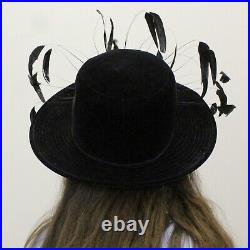 Vintage 40s Avant Garde Statement Hat Floating Feather Velvet hat Original Mr. H