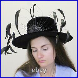 Vintage 40s Avant Garde Statement Hat Floating Feather Velvet hat Original Mr. H