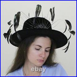 Vintage 40s Avant Garde Statement Hat Floating Feather Velvet hat Original Mr. H