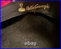 Vintage 40s Hattie Carnegie Hat, Classy Hollywood Glam Design, Blk Felt, Fab