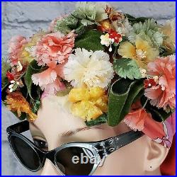 Vintage 40s Millinery Floral Velvet Chignon Ring Tilt Hat Flowers Wedding Promp