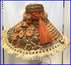 Vintage 40s Straw Coolie Hat Fedora Novelity Beach Veldore Houston