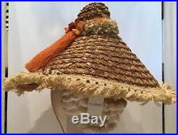 Vintage 40s Straw Coolie Hat Fedora Novelity Beach Veldore Houston