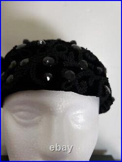 Vintage 40s or 50s Black Beaded Velvet RONNIE Ladies EVENING HAT