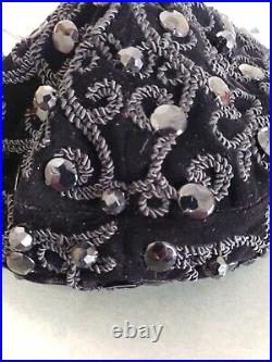 Vintage 40s or 50s Black Beaded Velvet RONNIE Ladies EVENING HAT