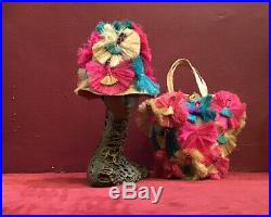 Vintage 50s 60s Funky Hat And Bag Set Bum Beach Straw Bag Purse Carryall