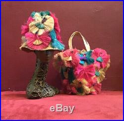 Vintage 50s 60s Funky Hat And Bag Set Bum Beach Straw Bag Purse Carryall