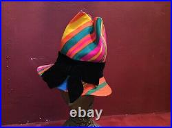 Vintage 50s 60s Mod Beach Rainbow Striped Hat Tilt By Doris