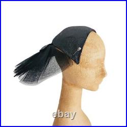 Vintage 50s Bes-Ben Hat Black Straw Large Rear Bow Panel