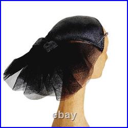 Vintage 50s Bes-Ben Hat Black Straw Large Rear Bow Panel