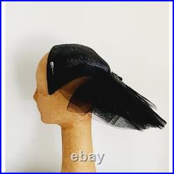 Vintage 50s Bes-Ben Hat Black Straw Large Rear Bow Panel