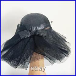 Vintage 50s Bes-Ben Hat Black Straw Large Rear Bow Panel