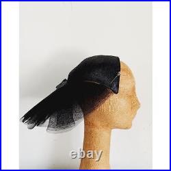 Vintage 50s Bes-Ben Hat Black Straw Large Rear Bow Panel