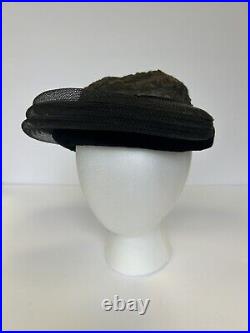 Vintage 50s HAT Original Roberta Bernays Women's Woven Black Velvet Ornamented