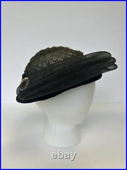 Vintage 50s HAT Original Roberta Bernays Women's Woven Black Velvet Ornamented