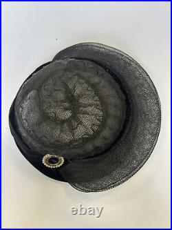 Vintage 50s HAT Original Roberta Bernays Women's Woven Black Velvet Ornamented