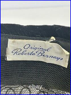 Vintage 50s HAT Original Roberta Bernays Women's Woven Black Velvet Ornamented