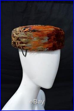 Vintage 50s Oriental Millininary TOKYO Shanghai pheasant feathers pillbox hat