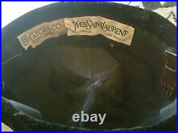 Vintage 50s Striking Yves Saint Laurent Hat Black Velvet White Leather Bow Label