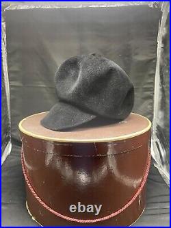 Vintage 60's Woman's MOD Carnaby Street Style Black Wool Felt Hat Large